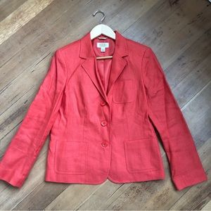 VTG TALBOTS 100% Irish Linen 3 Button lined Blazer Hot bright Orange petite 10P